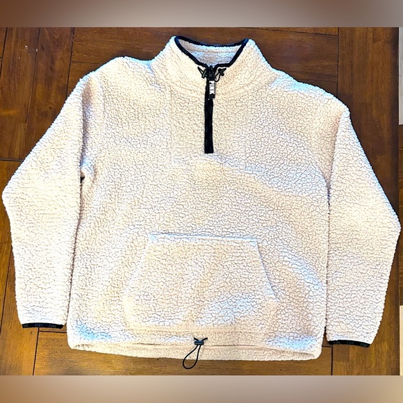 PINK Victoria's Secret Jackets & Blazers - Victoria’s Secret PINK Quarter Zip Super Soft Warm Cream Colored Sherpa GUC Sz M